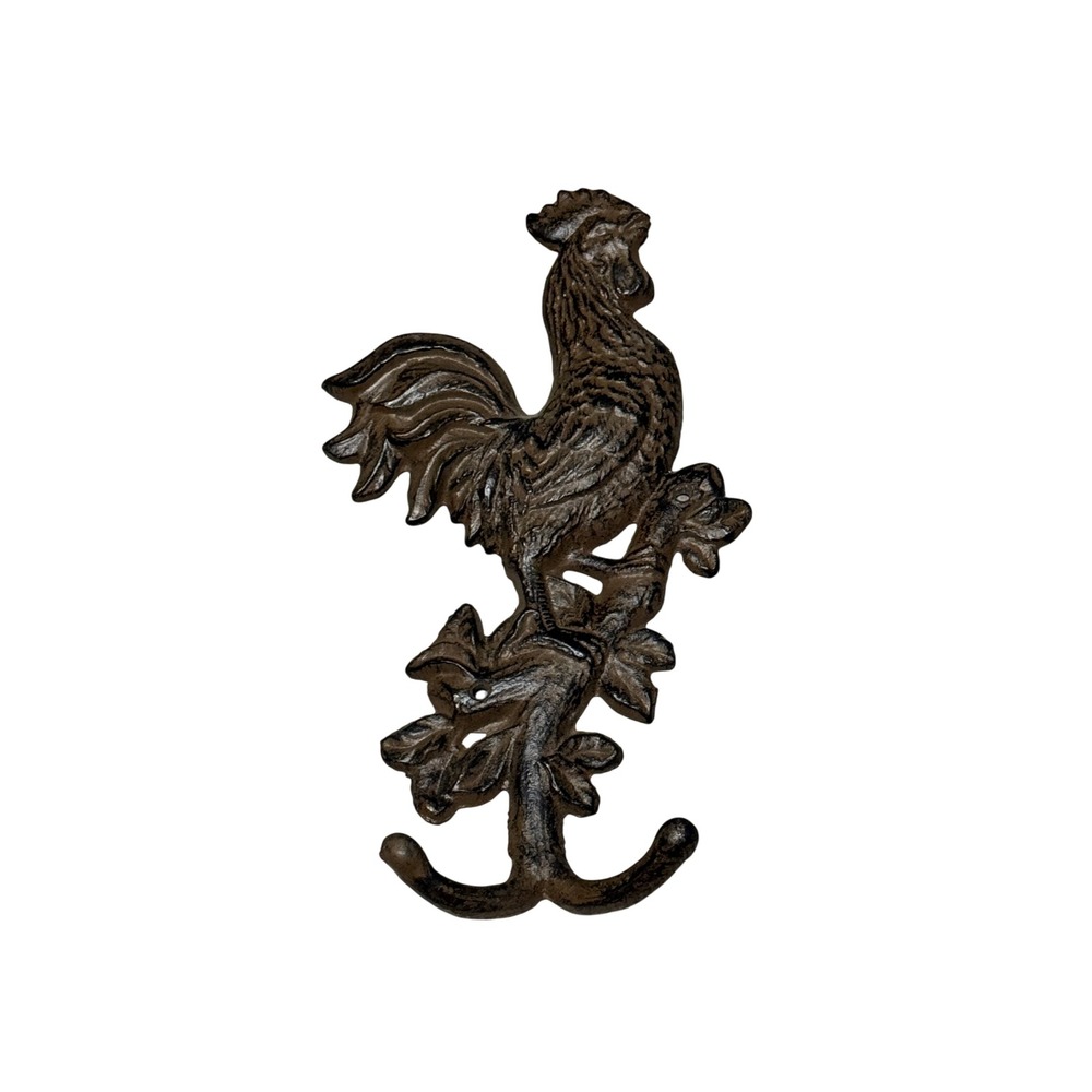 Vintage Style Cast Iron Rooster Wall Hook Double Coat Towel Rack Farmhouse Decor